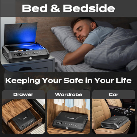Large Gun Safe for 2-4 Pistols, Fingerprint Digital PIN Key Unlock with LCD Display & USB Port, 650 DPI Quick Access Biometric Handgun Safe, Hand Gun Lock Box for Home Drawer Car Bedside Nightstand TOPMEDA