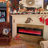 COSTWAY Ultra-Thin Electric Fireplace 72-inch Wide, 750W/1500W Wall-Mounted and Recessed Fireplace Heater with 12 Flame and Flame Bed Color, Remote and Smart APP Control, Decorative Crystal Included COSTWAY