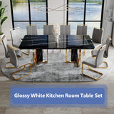 79in Dining Table Set For 10,Kitchen Table Chairs Set With Glossy Faux Mareble Table Top ,Black Rectangle Dining Room Table Set For 10,11 Piece Kitchen Table And Chairs Set For Kitcken Dining Room JUFU