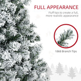 HOMCOM 9ft Tall Prelit Artificial Christmas Tree Holiday Décor with 1868 Snow Flocked Branches, 600 Warm White LED Lights, Auto Open, Green HOMCOM