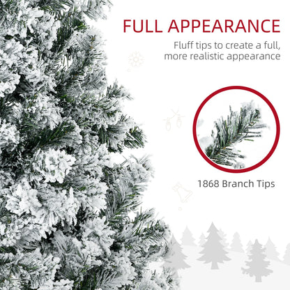 HOMCOM 9ft Tall Prelit Artificial Christmas Tree Holiday Décor with 1868 Snow Flocked Branches, 600 Warm White LED Lights, Auto Open, Green