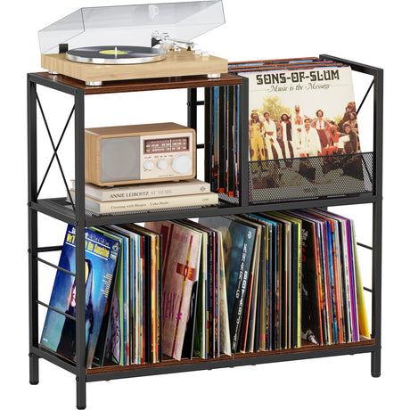 Snughome Record Player Stand, Large Vinyl Storage Holds Up to 300 Albums, Record Display Table with 3 Adjustable Divider for Turntable Stand, Record Player Table Vinyl Album Storage Snughome