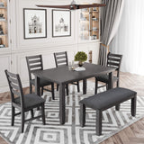 Harper & Bright Designs 6 Pieces Wooden Dining Table Set, Rectangle Table and 4 Chairs with Bench with Cushion, Kitchen Table Chairs Set for 6 Persons, Dining Room Set (Gray) Harper & Bright Designs