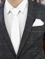 PenSee Men's White Tie Set Solid Pure Color 3.15" (8CM) Classic Formal Plain Necktie and Pocket Square Set For Men PenSee