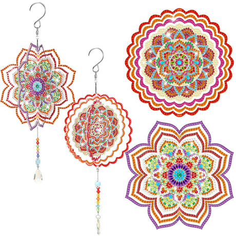 Queekay 2 Pieces 3D Diamond Painting Wind Chime Diamond Art Suncatcher Kits Three Dimensional by Number Hanging Ornament Double Sided Crystal Suncatcher Window Decor for Home Wall Garden(Flower) Queekay