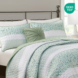 Madison Park Quilt Set, Seersucker Floral Coverlet for King Size Bed, All Season Lightweight Bedding, Farmhouse Quilt Set, Vermicelli Quilting, Throw Pillow, Caralie, King/Cal King Green 4 Piece Madison Park