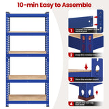 Yaheetech Storage Shelves 5 Tier Garage Shelving Heavy Duty Garage Shelves Adjustable Metal Shelving Unit Utility Rack Industrial Shelving for Warehouse Pantry Closet, 27.5" W x 12" D x 60" H, Blue Yaheetech