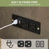 EDWINENE Computer Desk with Drawers, 67 Inch Office Desk with Storage and Power Outlet, Work Table for Home Office, Gaming Desk with Led Lights, Rustic Brown EDWINENE