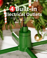 HOPOCO 2024 Upgrade Rotating Christmas Tree Stand for 6ft 7.5ft 9ft Artificial Tree, 4 Built-in Electric Outlets Xmas Tree Stand with Remote Control, 360 Degree Revolving Tree Base Holder HOPOCO