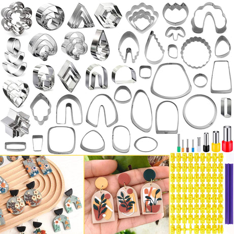 PTFJZ Polymer Clay Cutters for Earring Making 76pcs Clay Tools Set 67 Shapes Stainless Steel Clay Cutters with 8 Circle Shape Cutters 1 Letter Stamp PTFJZ