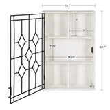 Kate and Laurel Megara Decorative Wooden Wall Hanging Curio Cabinet for Open Storage with Decorative Black Iron Door, Whitewash Finish Kate and Laurel