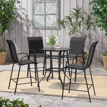 Amopatio 5 Piece Patio Bistro Set with 4 Bar Chairs and Glass Table, All-Weather Textilene Patio Bar Stools, Sturdy Outdoor High Top Table and Chairs for 4 for Backyard, Porch, Balcony, Black