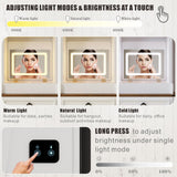 FREDEES Farmhouse Vanity Desk with Mirror,Small Makeup Vanity Set with Customizable Lighting,Compact Makeup Vanity with Hidden Storage and Comfortable Stool,Dressing Table for Bedroom,White FREDEES