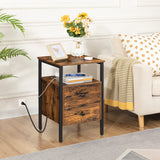 HOOBRO End Table with Charging Station and USB Ports, Side Table with Drawers and Storage Shelf, Set of 2, Bedside Table for Small Spaces, Living Room, Rustic Brown BF431BZP201 HOOBRO