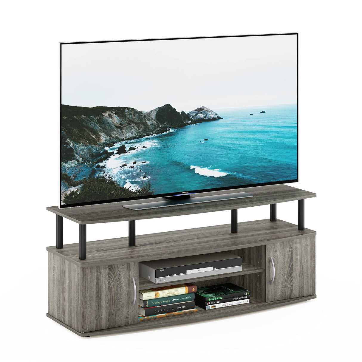 Furinno JAYA Large Entertainment Stand for TV Up to 55 Inch, French Oak Grey/Black Furinno