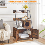 HOOBRO Litter Box Enclosure with 2 Storage Shelves, Indoor Tall Cat Litter Box Furniture Hidden with Charging Station with Cat House and Plush Mat, Rustic Brown and Black BF70UMW01 HOOBRO