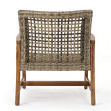 Christopher Knight Home Hampton Outdoor Mid-Century Wicker Club Chairs with Acacia Wood Frame, 2-Pcs Set, Natural Stained / Grey Christopher Knight Home
