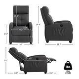 Sftaiyou Power Massage Small Recliner Chair, Fabric Recliners for Adults, Adjustable Home Theater Seating with Lumbar Support, Modern Reclining Sofa Chair for Living Room Bedroom (Black) Sftaiyou