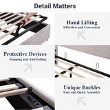 Allewie Queen Size Hydraulic Lift Storage Bed with Elegant Wingback Headboard in Light Beige Allewie