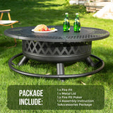 Panovue 42 Inch Outdoor Fire Pit with Grill, Large Firepit Table for Outside, Metal Round Firepits with Lid&Fire Poker,3 in 1 Wood Burning Fire Pits & Outdoor Fireplaces for Backyard,Patio(Black) Panovue
