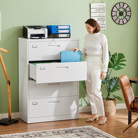 Letaya 4 Drawer File Cabinet with Lock, Metal Lateral Filing Cabinet Wide Office Organization Storage for Home Office Hanging Letter/Legal/F4/A4 (White-Requires Installation) Letaya