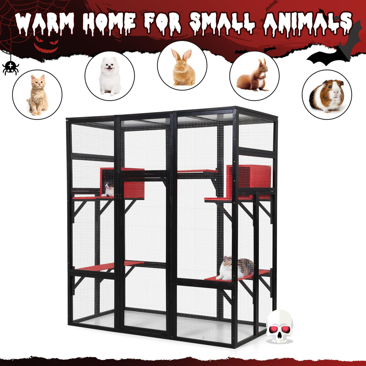 COZIWOW 70Inches Large Spacious Wooden Catio Outdoor Cat Enclosure with Perches and Condos, Cat Cage Indoor with Waterproof Roof, 7 Platforms & 2 Resting Box, UV Resistant (Gothic) COZIWOW