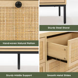 Yechen Natural Rattan 9 Drawer Dresser, 59" Wide Light Wood Chest of Drawers, Large Boho Oak Dressers with Smooth Metal Slides, Mid-century Dresser TV Stand Drawer Organizer for Bedroom Nursery Closet Yechen