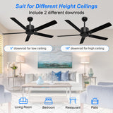BECLOG Ceiling Fan with Remote Control, Ceiling Fans 52" Outdoor/Indoor with 6 Speeds Reversible DC Motor Ceiling Fans No Lights Modern Black for Kitchen, Living Room, Farmhouse, Patios BECLOG