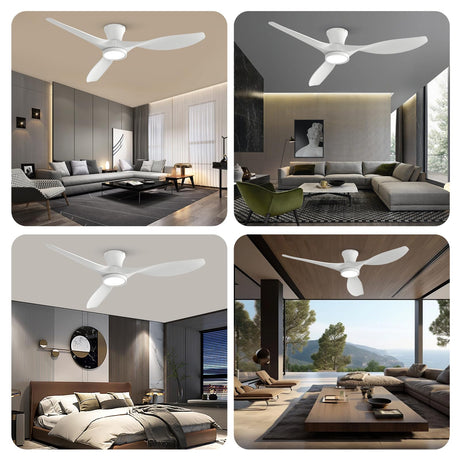 TALOYA 52 inch Ceiling Fans with Lights Remote Control, Modern Low Profile Ceiling Fan with Quiet Reversible DC Motor for Bedroom Living Room and Patio White TALOYA