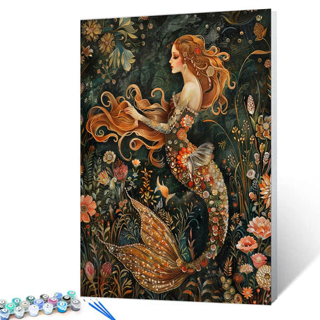 Tucocoo Lady Mermaid Paint by Numbers Kit for Adult Beginner,Princess of The Sea Paint by Number Easily Plants and Flowers Colorful Funny Home Decor Handicraft Lover Gifts 16x20 Inch (No Frame) Tucocoo
