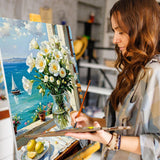 Paint by Numbers Kit for Adults - White Flower in Glass Vase Adult Paint by Number Kits on Canvas for Beginner, Sea DIY Acrylic Oil Number Painting for Adults, Perfect for Home Decor Gift 16x20 Inch GEEHEIY