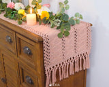 FEXIA Pink Table Runner 72 Inches Long Boho Macrame Table Runner for Summer Pink Room Decor Farmhouse Table Runner with Tassels for Dining Bedroom Decor Rustic Bridal Shower (12x72 Inches) FEXIA