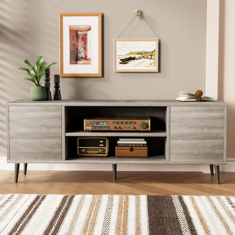 JUMMICO TV Stand for 65 Inch TV, Modern Entertainment Center with Storage Cabinet and Open Shelves, TV Console Table Media Cabinet for Living Room, Bedroom and Office (Light Gray) JUMMICO
