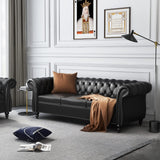 RUSTYER Chesterfield 3 Seater Sofa, Modern Leather Tufted Couch 3 Seater with Rolled Arms and Nailhead Mid-Century Upholstered Couch for Living Room, Bedroom, Apartment and Office, Black RUSTYER