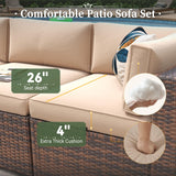 Aoxun 7 Piece Patio Furniture Set with Wide Armrests & 44” Fire Pit Table Wicker Rattan Outdoor Sectional Sofa Set with Coffee Table and Thickened Cushions, Brown/Beige(Waterproof Cover Included) Aoxun
