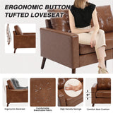 HNY Mid Century Modern 53” Loveseat Sofa, Comfy Upholstered Button Tufted Faux Leather 2 Seater Small Sofa Couch, Lounge Sleeper Love Seats for Small Spaces Living Room Apartment Bedroom, Brown HNY