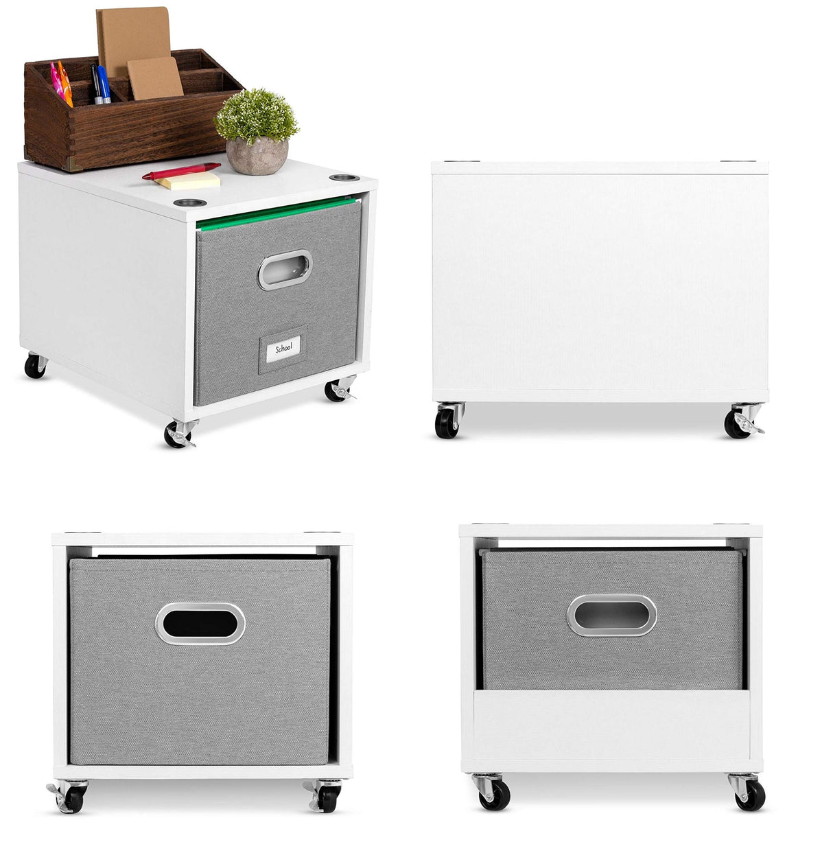 BIRDROCK HOME Decorative Rolling File Cabinet with Removable Storage Bin and Lateral Drawer BIRDROCK HOME