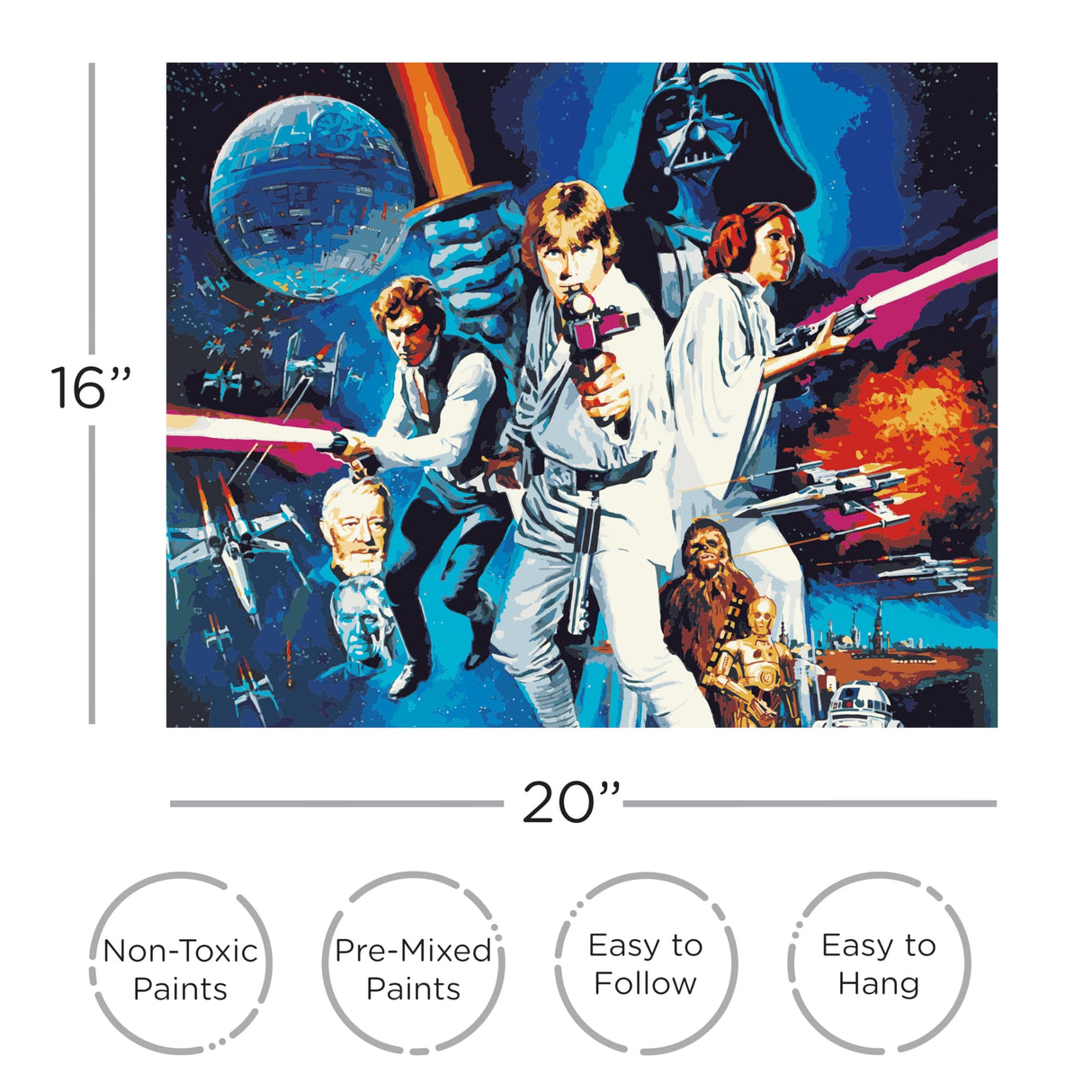 AQUARIUS Star Wars Episode IV A New Hope Art by Numbers Painting Kit (16 x 20 Stretched Canvas) 24 Paints, 3 Paint Brushes, Ready to Hang, Officially Licensed Star Wars Movie Collectible - 16x20 in AQUARIUS
