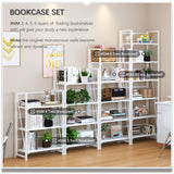 4NM No Assembly Folding Bookshelf, 6-Shelf 74" H Collapsible Foldable Bookcase Storage for Small Spaces, All White 4NM