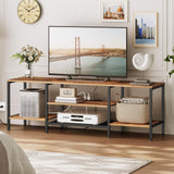 HOOBRO TV Stand with Power Outlets to 75 Inches, TV Console Table with Open Storage Shelves Cabinet, Industrial Media Entertainment Center for Living Room Bedroom, Rustic Brown and Black BF60DS01 HOOBRO