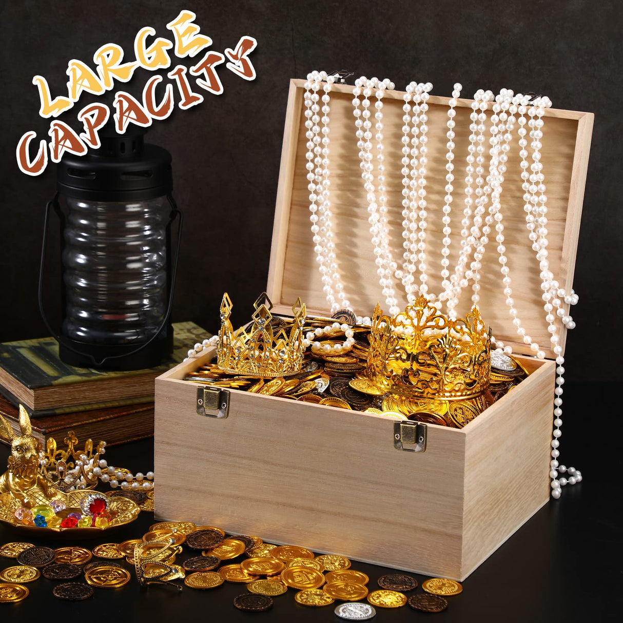 Wesiti 2 Pcs Unfinished Wooden Box 14 x 10 x 6.5 Inch Treasure Chest Craft Box with Hinged Lid Rustic Large Paint Box Stash Crate for Storage Carving DIY Gift Wesiti