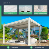 YOLENY Electric Louvered Pergola 10x13, Solar and Electric Powered, Integrated LED and 4 Side Screens, Full Aluminum Frame and Louvers, Adjustable Rainproof Roof for Outdoor Living, White YOLENY