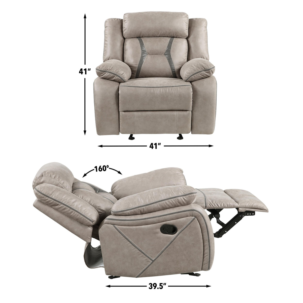 Steve Silver Co Tyson Manual Recliner, Transitiona,l Contemporary, Traditional, Grey Leatherette, Living Room, Home Theater Seating, Single Sofa, 39.4" D x 41" W x 41" H, Grey Steve Silver