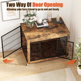 LEMBERI 38 Inch Dog Crate Furniture with Cushion, Double Doors Wooden Dog Kennel Indoor with Wheels, Pet House Decorative Side End Table for Large Medium Dogs, Rustic Brown LEMBERI