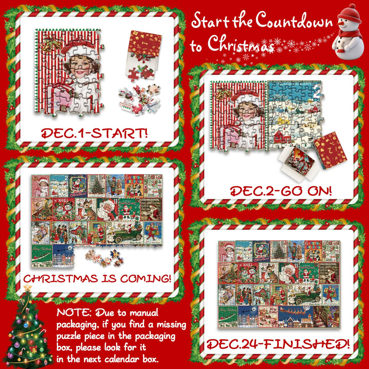 Christmas Advent Calendar Puzzle 1000 Piece for Adult, Christmas Countdown Calendar 2024 Jigsaw Puzzle, Holiday Santa Puzzle for Adult 1000 Piece BBOLDIN