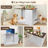 TBWIND Dog Crate Furniture for Large Dogs, 36" Indoor Wooden Dog Kennel with 270° Swivel Door & 360° Rotating Feeder, Decorative Heavy Duty Dog House with Double Locks & Bowls, White TBWIND