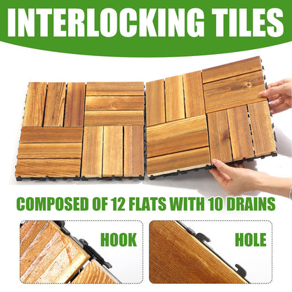 Sasylvia 48 Pcs Hardwood Interlocking Patio Deck Tile and Artificial Grass Tile Waterproof Wood Flooring Tile Interlocking Turf Tile Outdoor Self Draining Tile for Balcony Garden Patio Lawn,  - WoodArtSupply