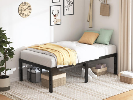 QEROMY Twin Bed Frame - 18 in Sturdy Platform Bed Frame Twin Size, Heavy Duty Metal Bed Frame No Box Spring Needed, Quick & Easy Assembly, No Noise, Black QEROMY