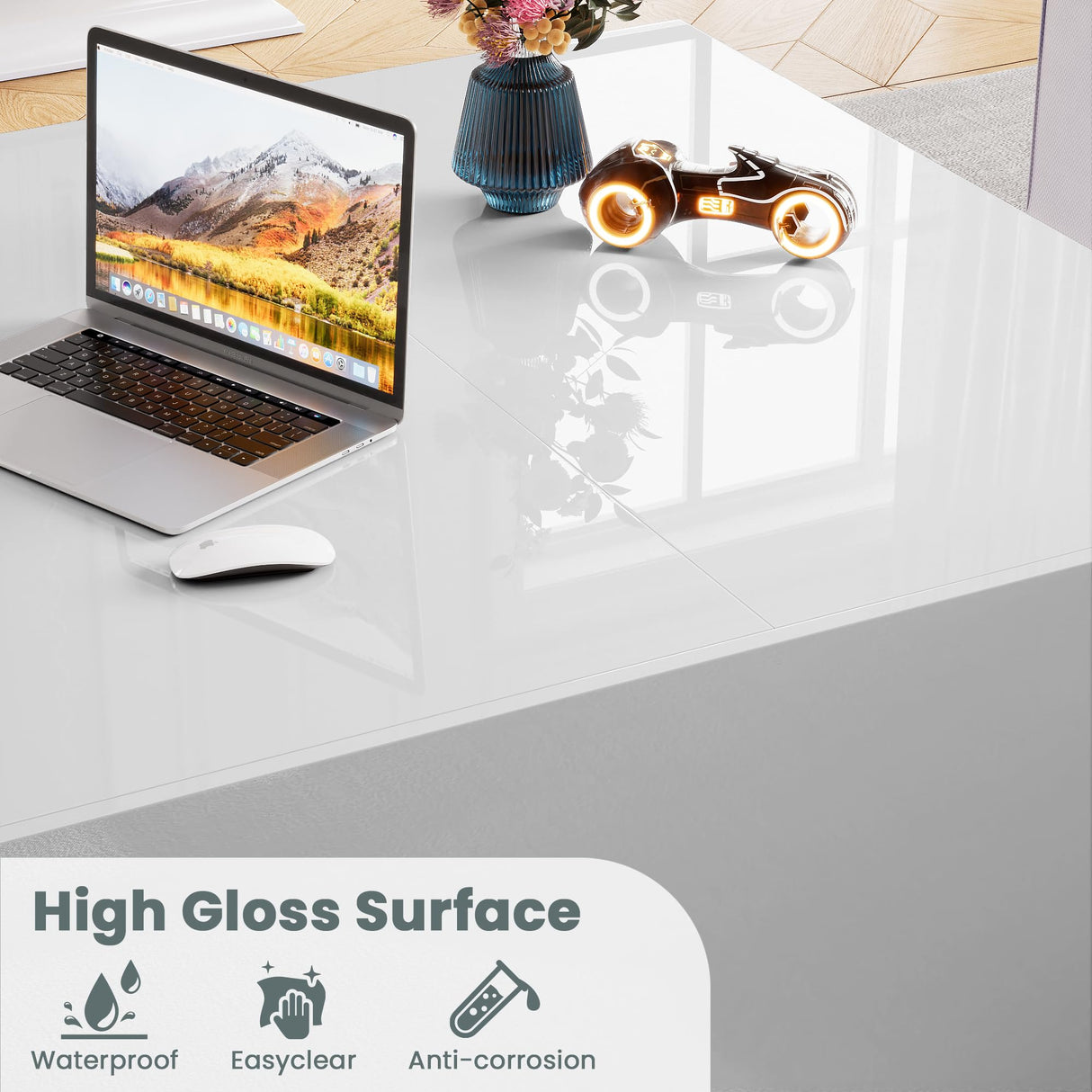 High Gloss Coffee Table with Storage,White Square Lift Top Coffee Tables with LED & Flip Lid, Small Modern Coffee Table for Living Room with Drawer HAIOOU