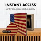 American Flag Hidden Gun Safe - Quick Access Hidden Gun Shelf - Concealment Shelf with Magnetic Lock - Wall Gun Safe for Secure Firearm Storage - Handcrafted In USA by Bellewood Designs (Red & Blue) Bellewood Designs
